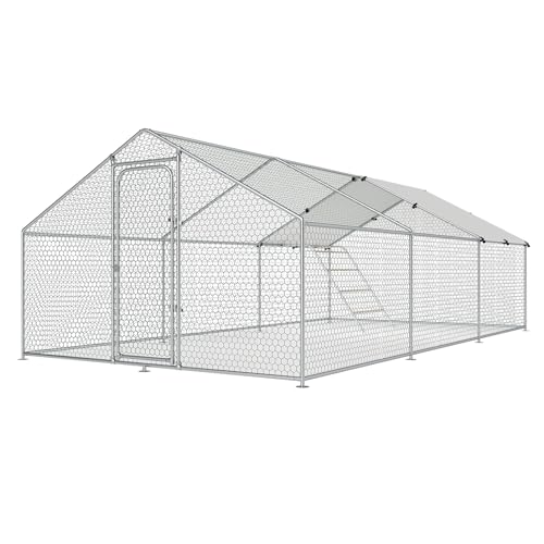 Large Metal Chicken Coop Walk-in Poultry Cage Chicken Run Pen Dog Kennel with Waterproof and Anti-Ultraviolet Cover (9.8' L x 19.7' W x 6.4' H) M748140