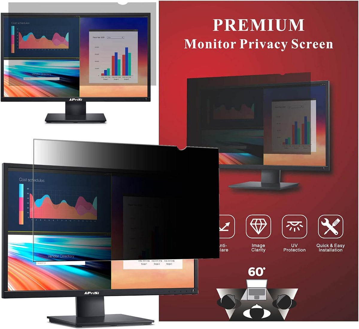 32 Inch Computer Privacy Screen Filter for 16:9 Widescreen Monitor, Anti-Glare, Anti-Blue Light Y4450