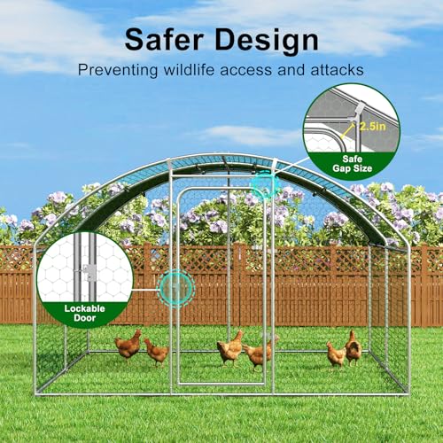 Large Metal Chicken Coop Walk-in Poultry Cage Chicken Run Pen Dog Kennel with Waterproof and Anti-Ultraviolet Cover (9.8' L x 19.7' W x 6.4' H) M748140
