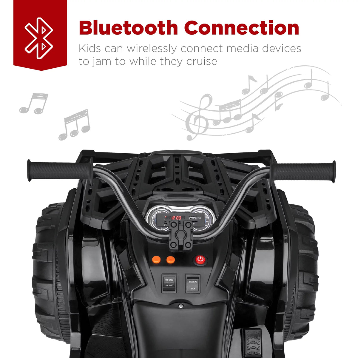 12V Kids Ride-On ATV Quad with Bluetooth, LED Lights - Black K393581