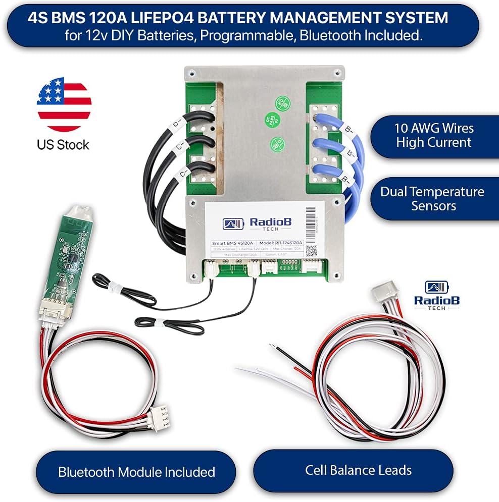 Smart BMS 4S 12V 120A Lifepo4 Lithium Battery Protection Board with Balance Leads and Wireless Bluetooth Module S4254