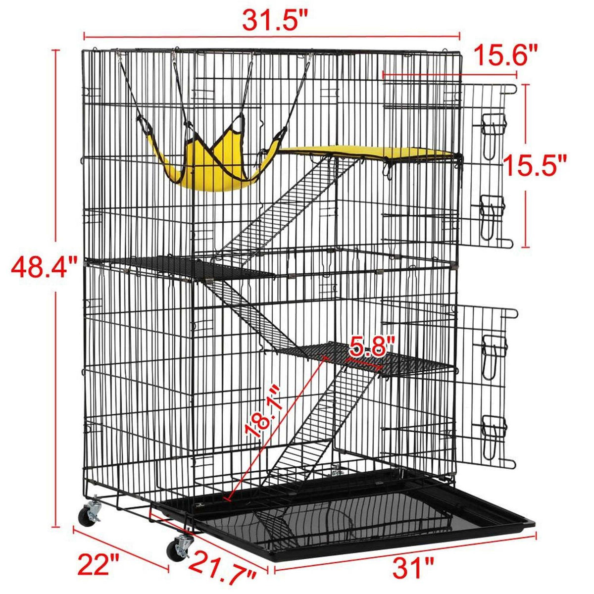 Black Rolling 4-Tier Small Animal Cage D8813