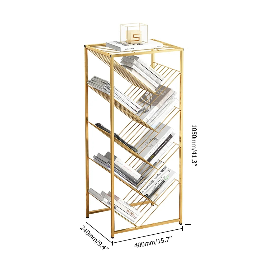 Mid-Century Rectangular Bookshelf Metal Gold Bookcase with Shelves O498500