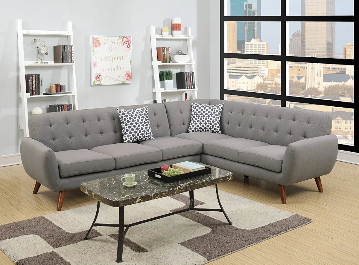 Grey Polyfiber Linen-Like Fabric Sectional Sofa Set T731