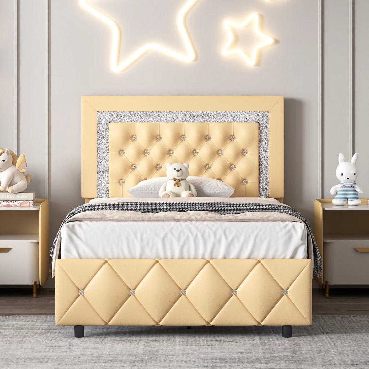 Black Queen Size Upholstered Platform Bed with Tufted Headboard O90506