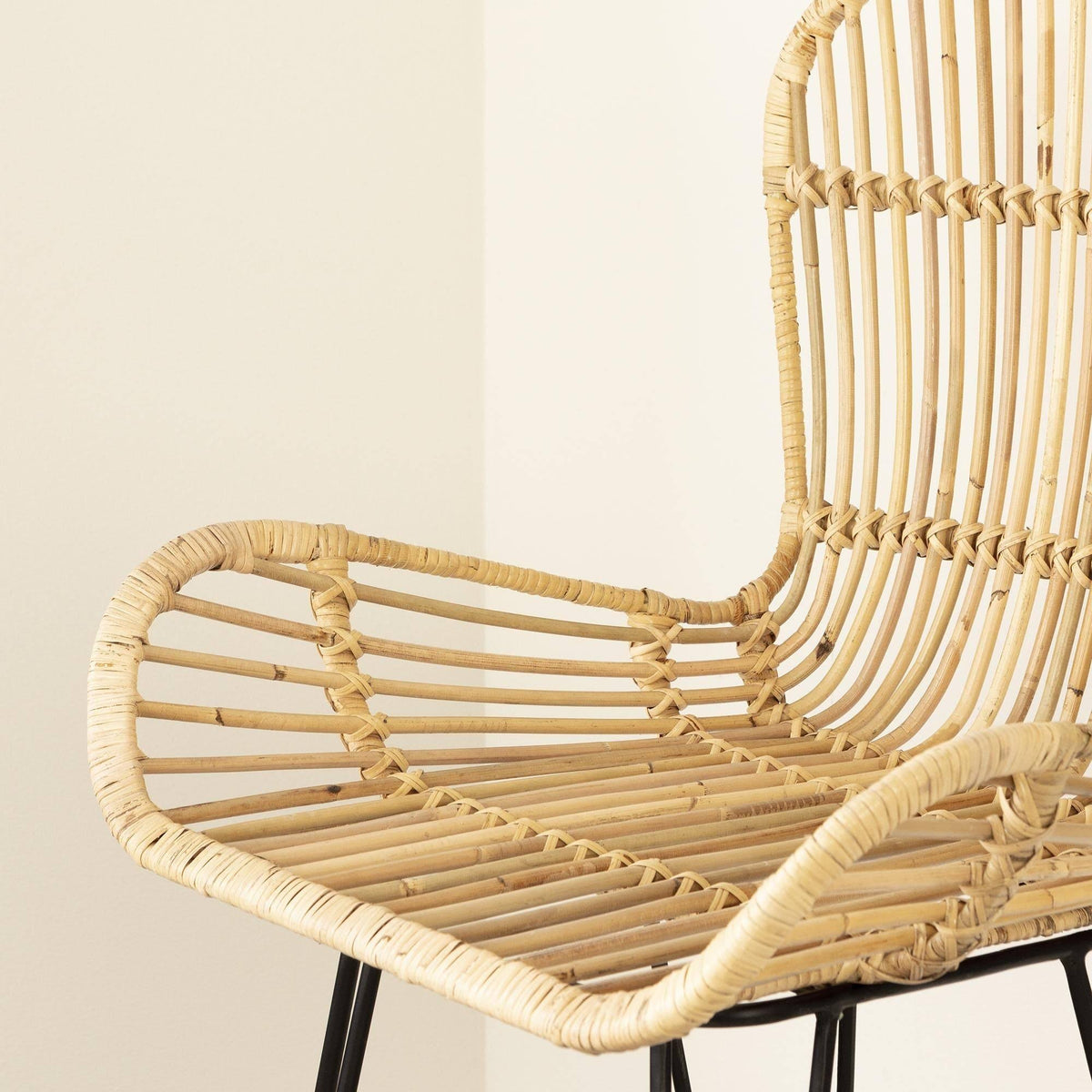 Rattan Dining Chair with Armrests, Set of 2, Black T437225