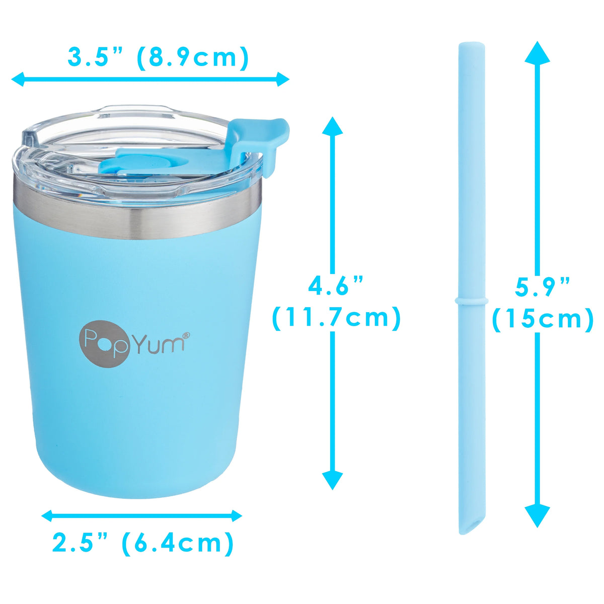 9oz Insulated Stainless Steel Kids’ Cups with Lid and Straw, 2-Pack, Blue, Pink, stackable, sippy, tumbler, double wall, vacuum, leak proof S767