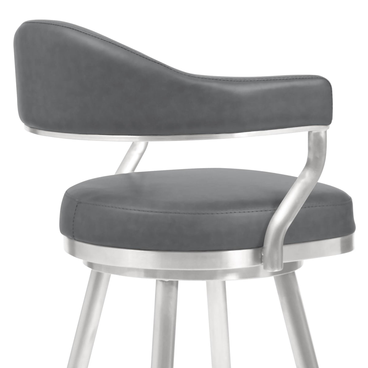 30 inch Bar Height Barstool in Brushed Stainless Steel and Vintage Grey Faux Leather F63228