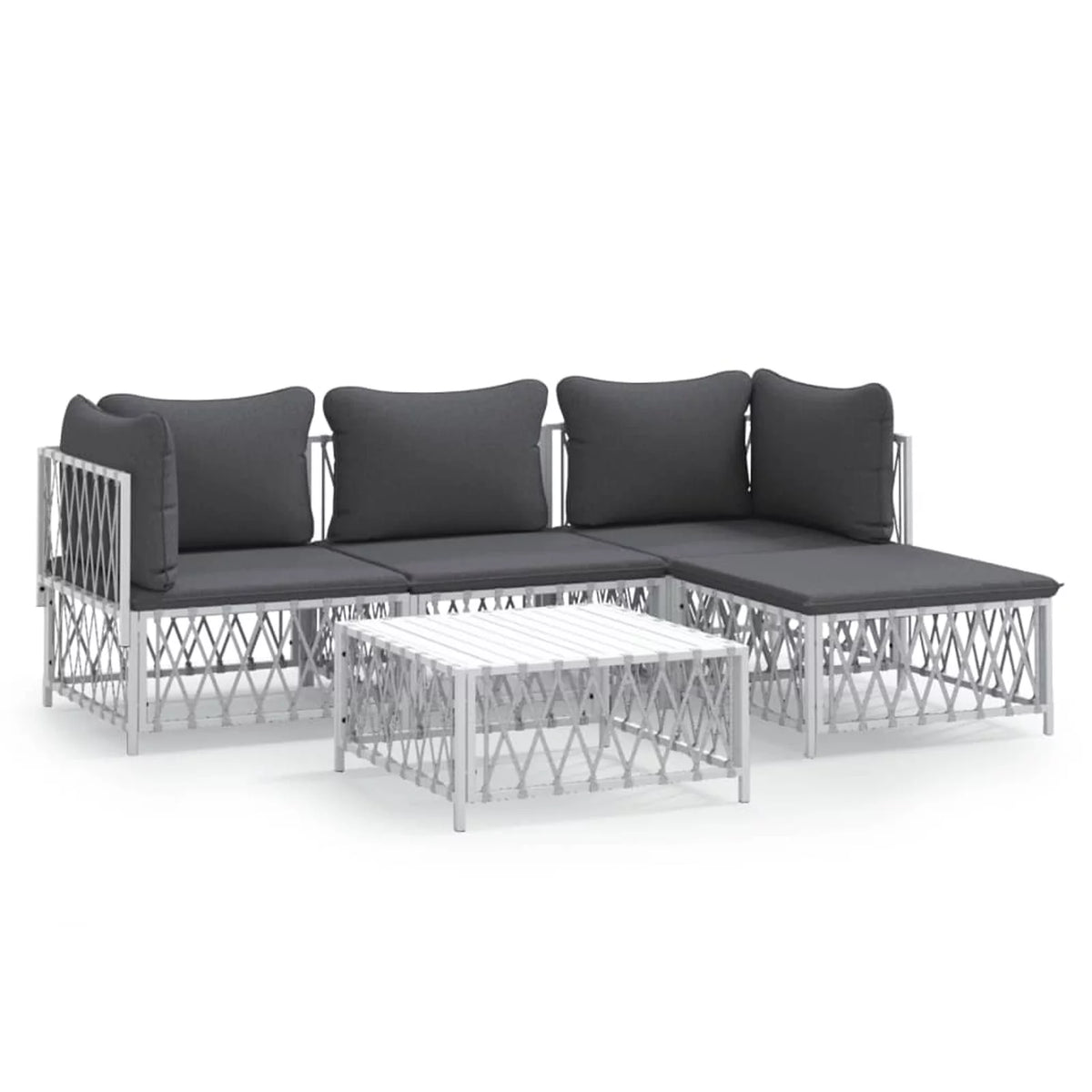 5 Piece Patio Set with Cushions White Steel Q792165