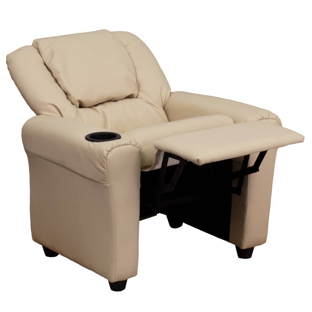 Light Blue Vinyl Kids Recliner with Cup Holder and Headrest R725806