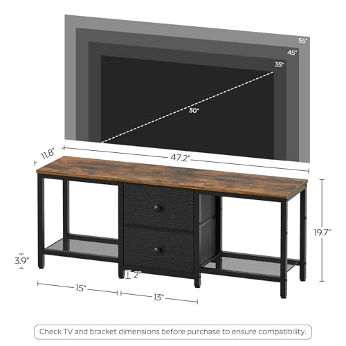 Rustic Brown and Black TV Stand with 2 Fabric Drawer F631655
