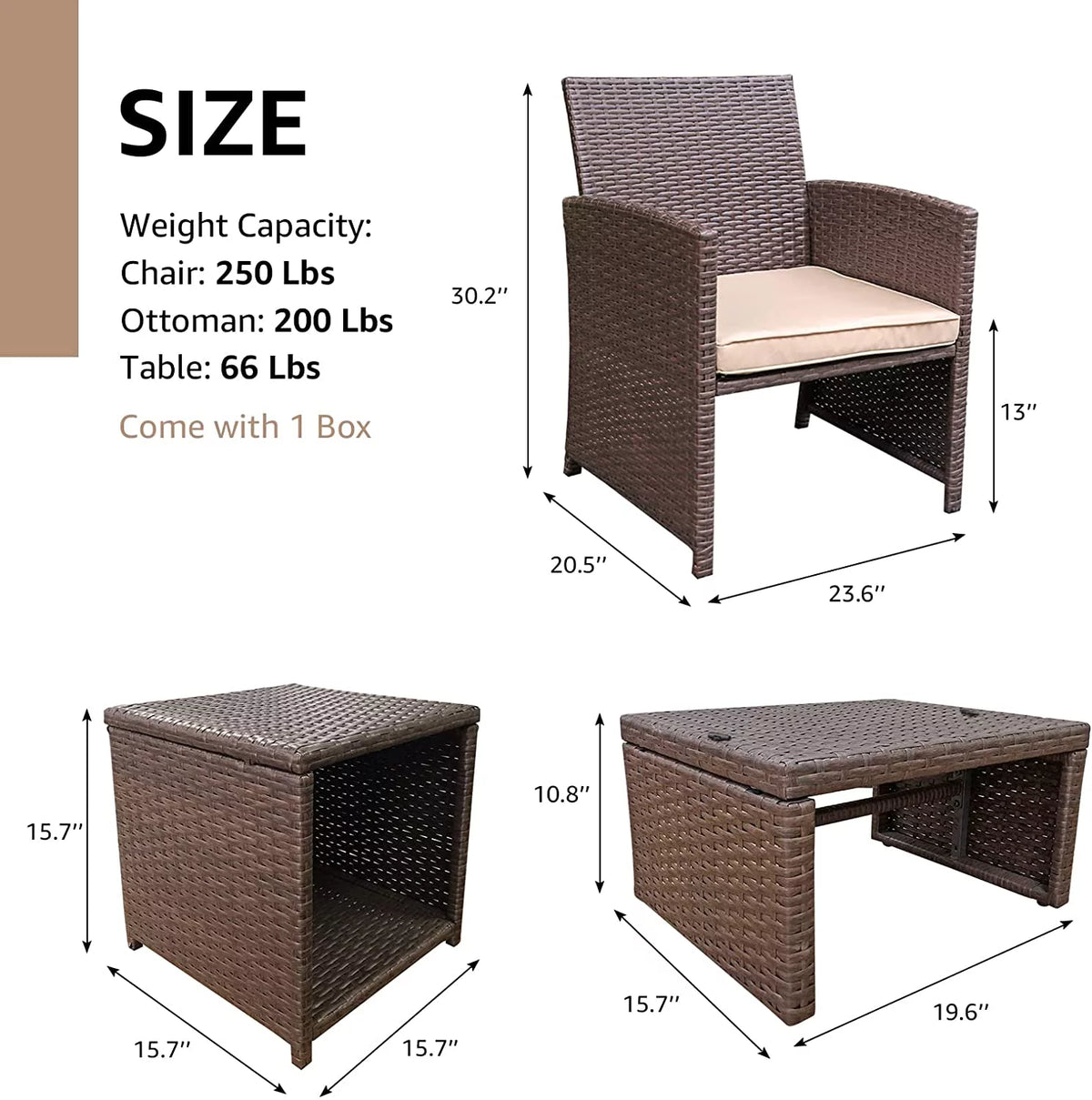 5 Piece Wicker Patio Furniture Set with Storage Table and Ottoman B579