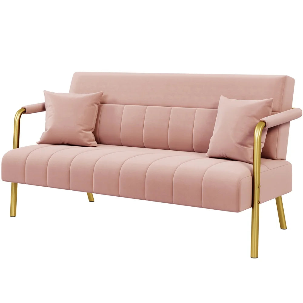 Light Gray Upholstered Sofa Couch with 2 Pillows A10341