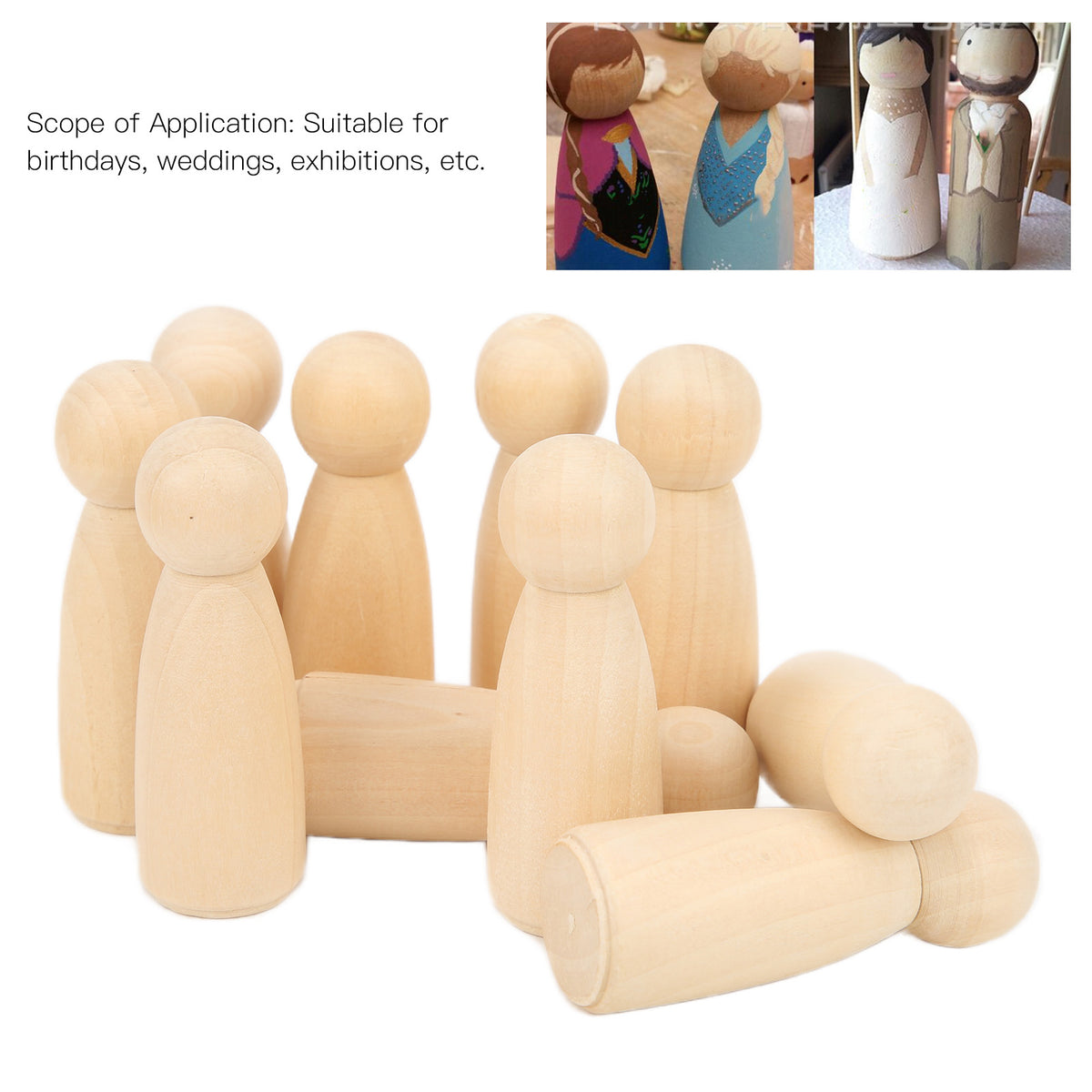 10Pcs Unfinished Wooden Peg Dolls for Kids DIY Craft 75mm / 3.0in R8375