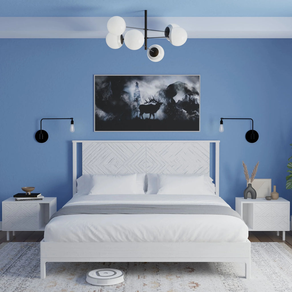 Queen Platform Bed Frame with Headboard Solid Wood Black I83270