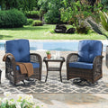 Brown Rattan Wicker 3-Piece Outdoor Swivel Glider Set with Blue Cushion O6432