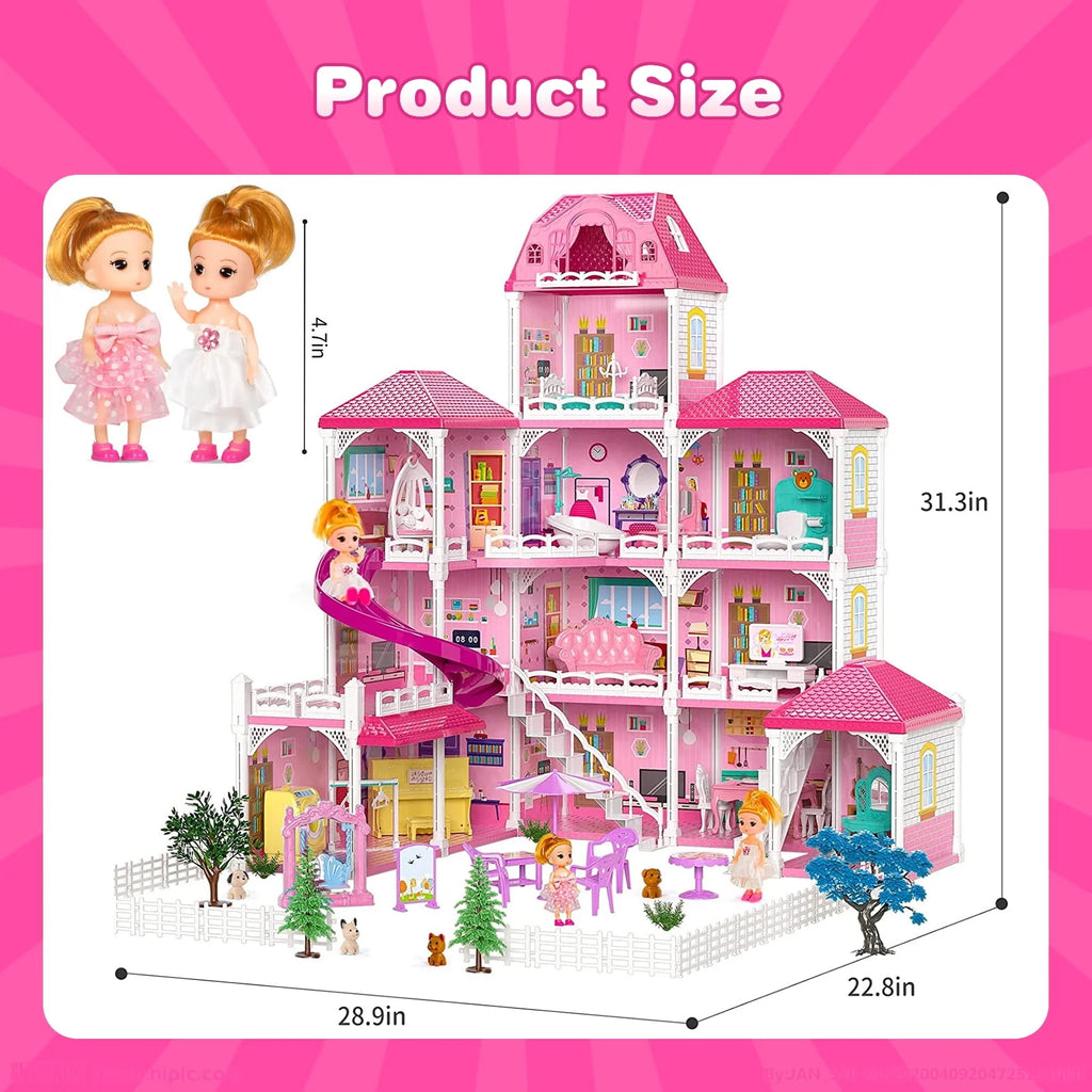 4-Story 12 Rooms Dollhouse with 2 Dolls F4197