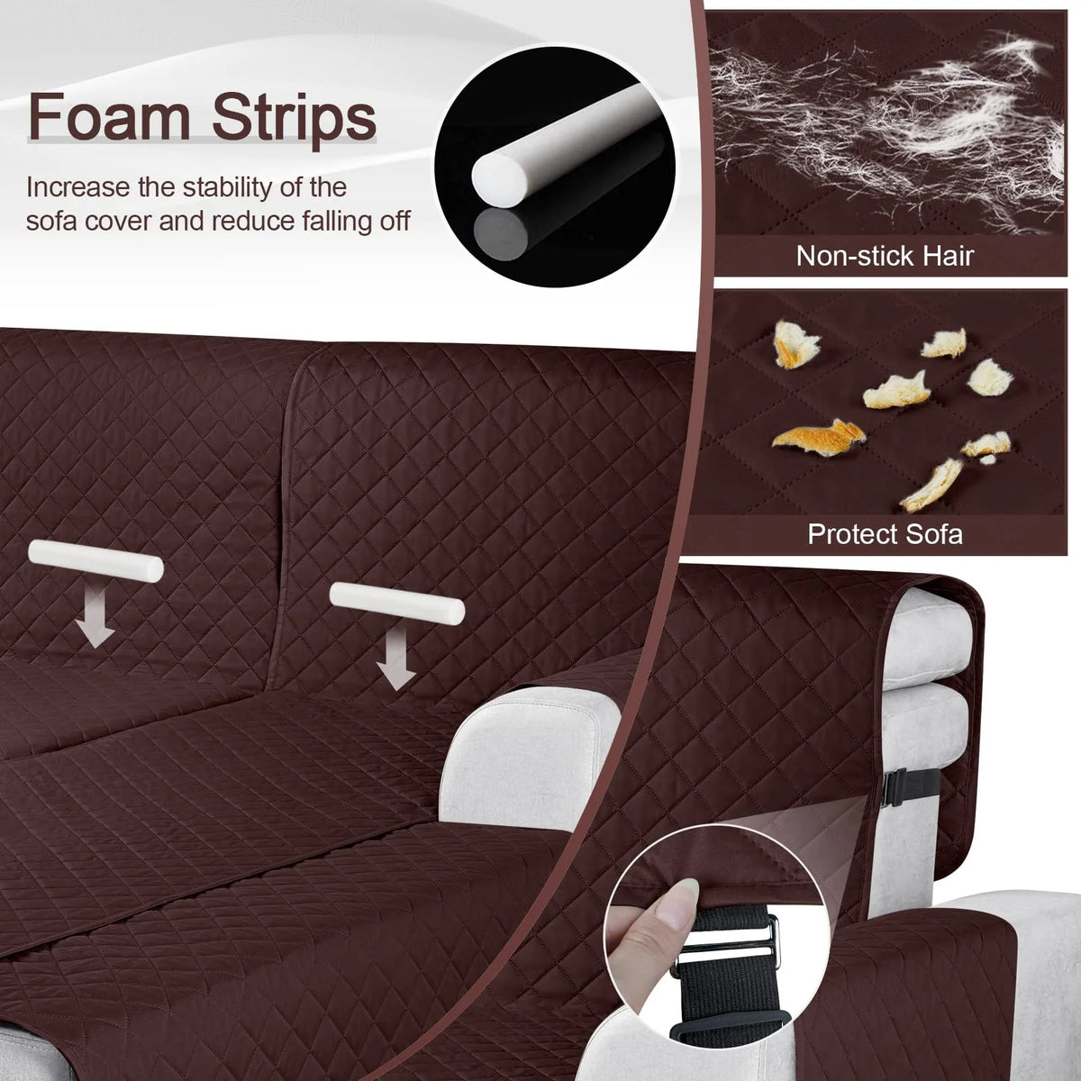 Large/Chocolate Waterproof L Shaped Sofa Covers 3pcs W70842