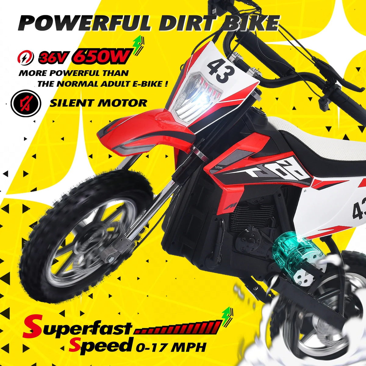 36V 650W Kids Electric Dirt Bike Off-Road Motorcycle J724