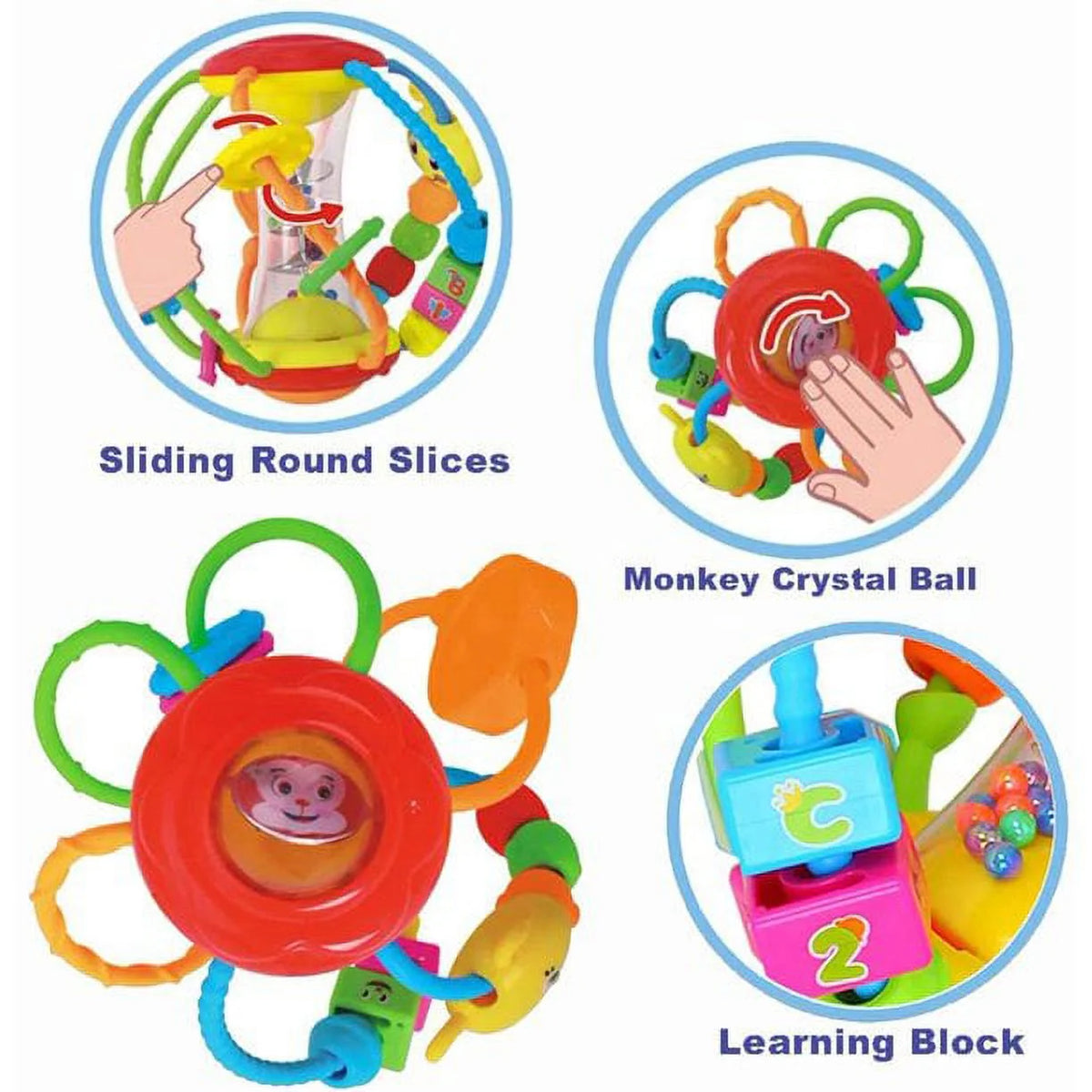 Baby Rattles Toys with Mirror Spinner Beads, Activity Ball Infant Toys M648869