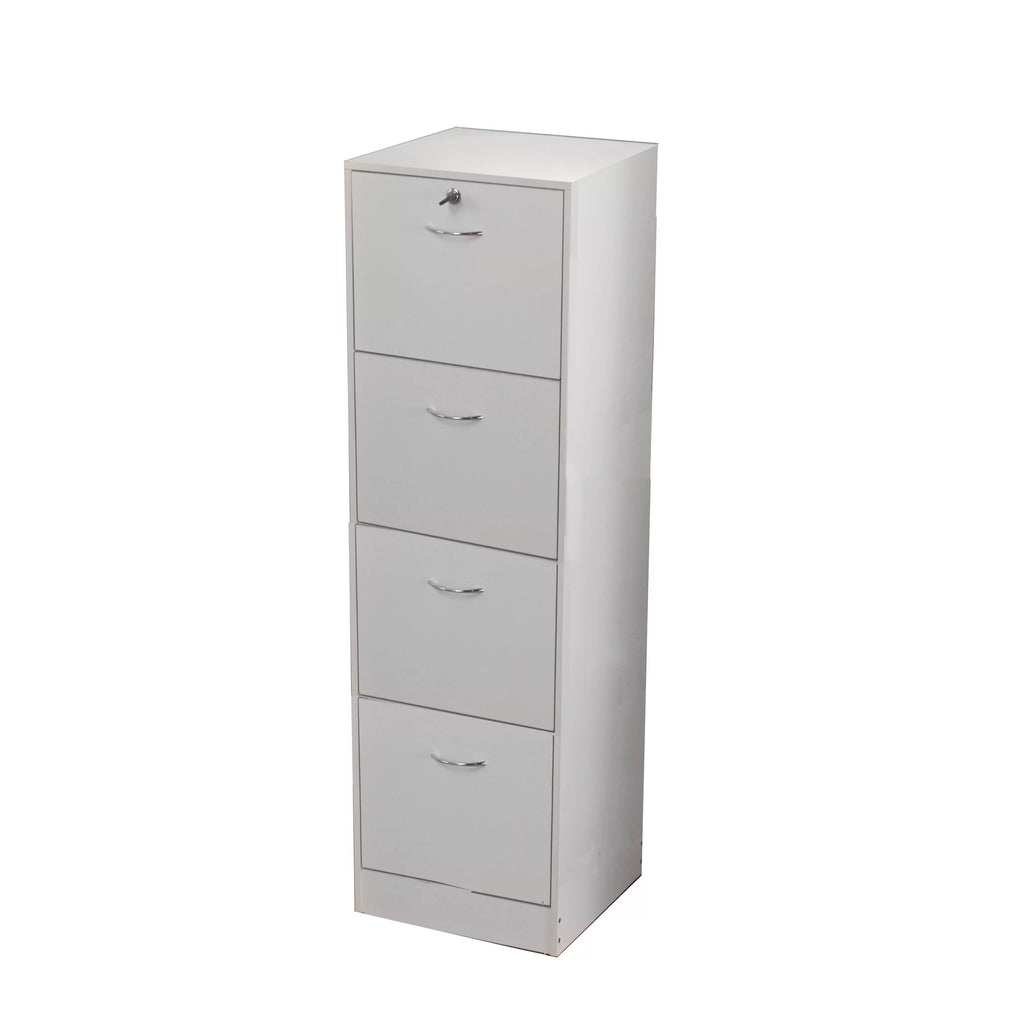 White 4 Drawer Wood Lockable Filing Cabinet L61181