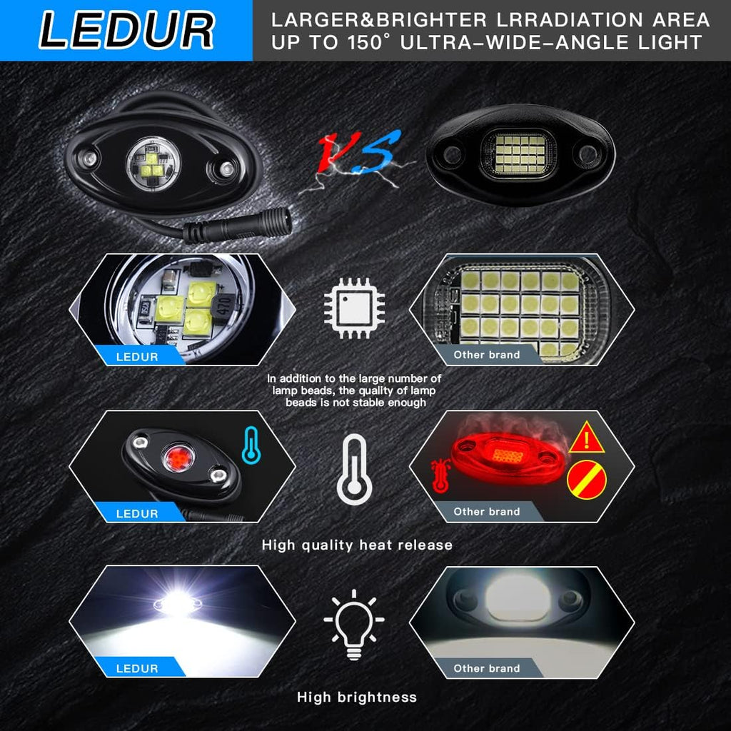 White 12Pods LED Rock Lights Kit with Switch Wire Harness U758