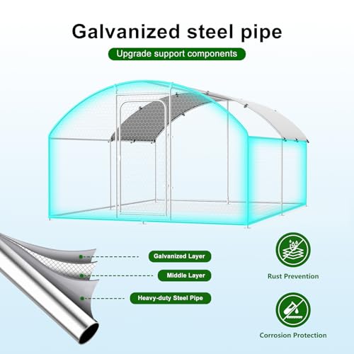 Large Metal Chicken Coop Walk-in Poultry Cage Chicken Run Pen Dog Kennel with Waterproof and Anti-Ultraviolet Cover (9.8' L x 19.7' W x 6.4' H) M748140