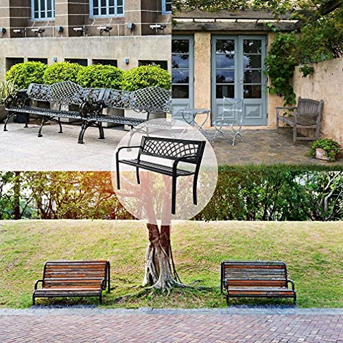 Black Metal Outdoor Bench with Armrests A489662