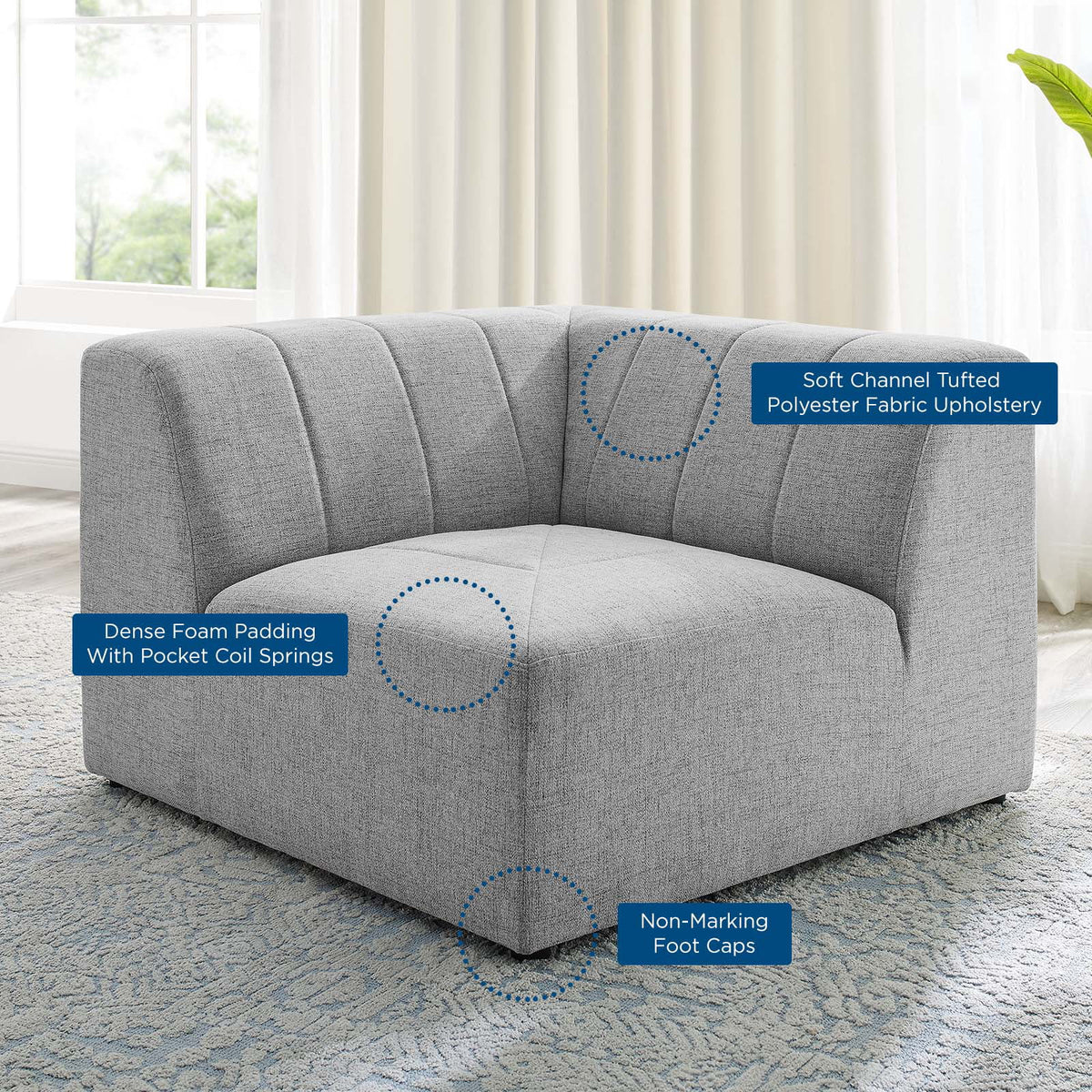 Light Gray Upholstered Fabric Corner Chair V3286