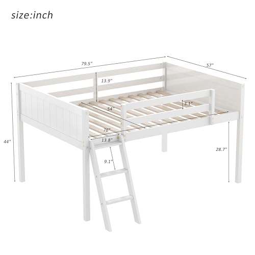 Gray Full Size Low Loft Bed with Safety Guardrail T8743