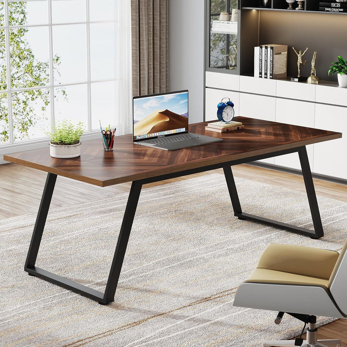 63" Brown Computer Desk with Thickened Frame X42791