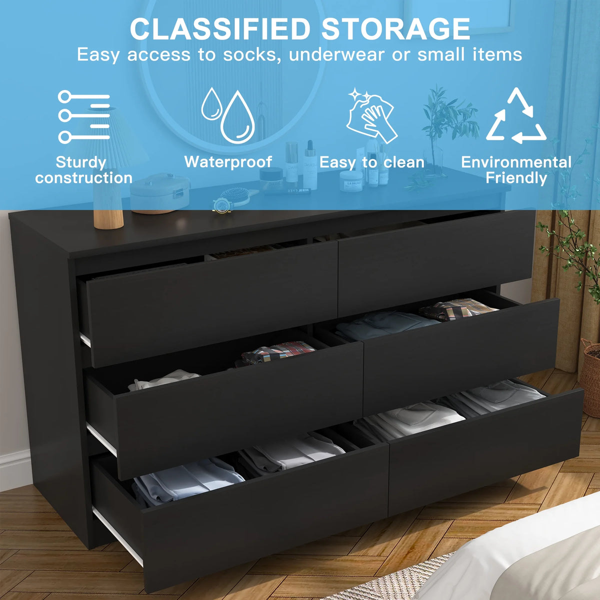 White 6 Drawer Dresser V942