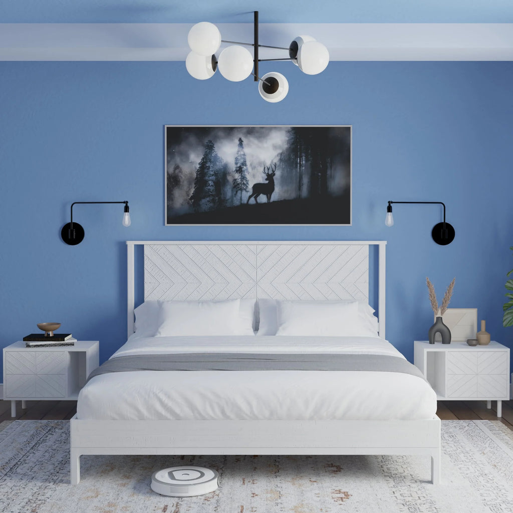 Queen Platform Bed Frame with Headboard Solid Wood Black I83270