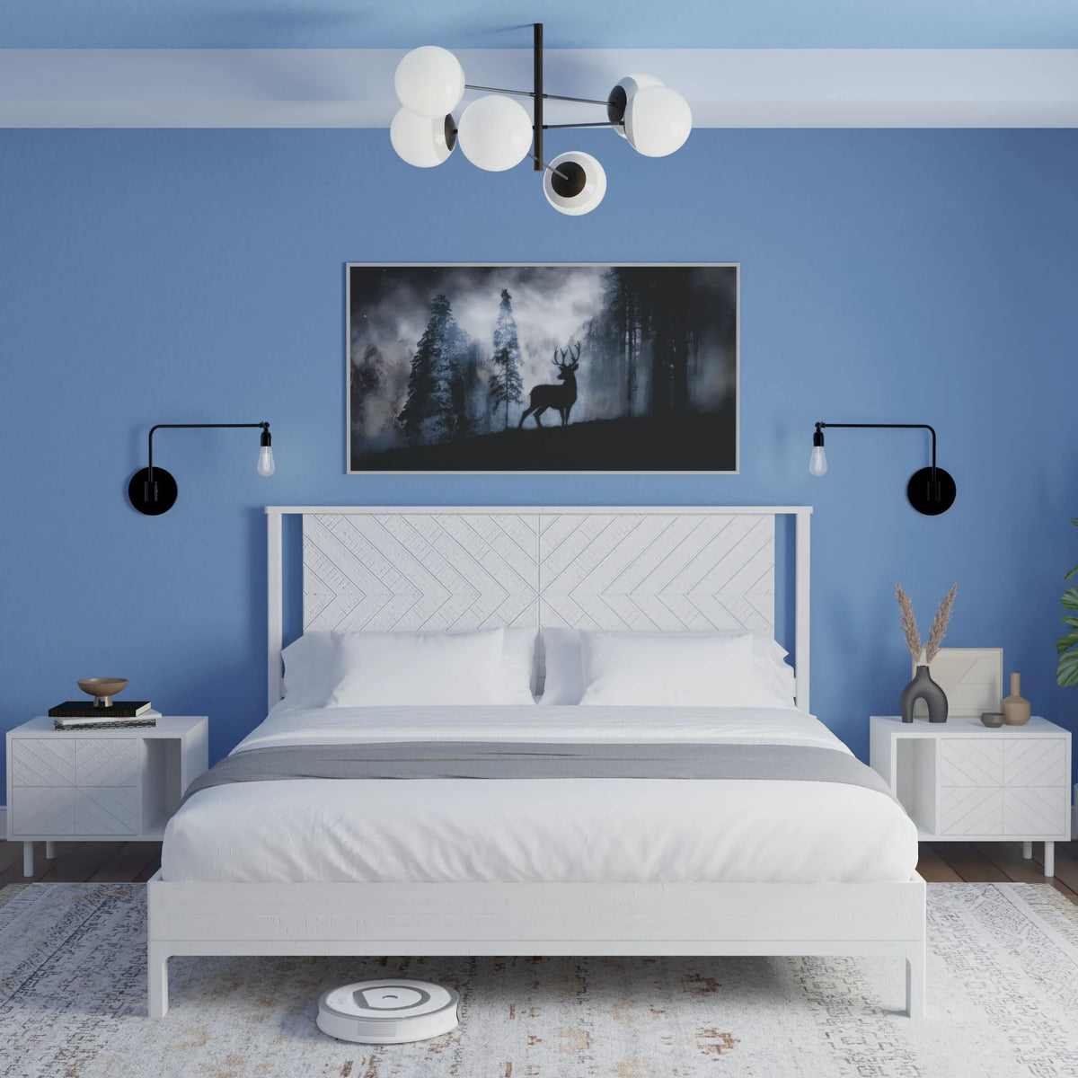 Queen Platform Bed Frame with Headboard Solid Wood Black I83270