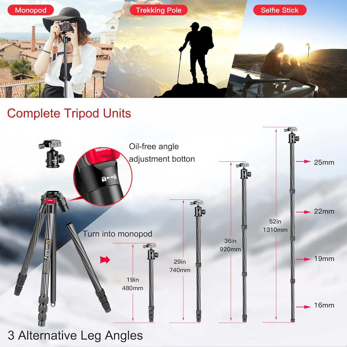 Carbon Fiber Camera Tripod Monopod Kit Q4436