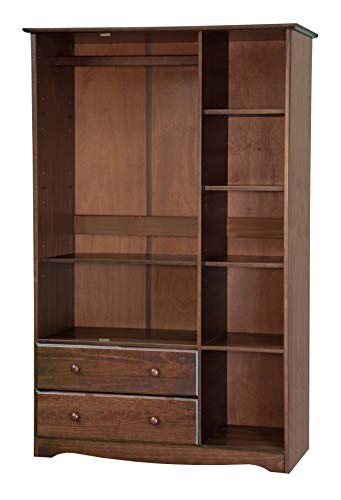 100% Solid Wood Armoire Wardrobe Closet, Java, 4 Shelves, 1 Clothing Rod, 2 Drawers, 1 Lock E852