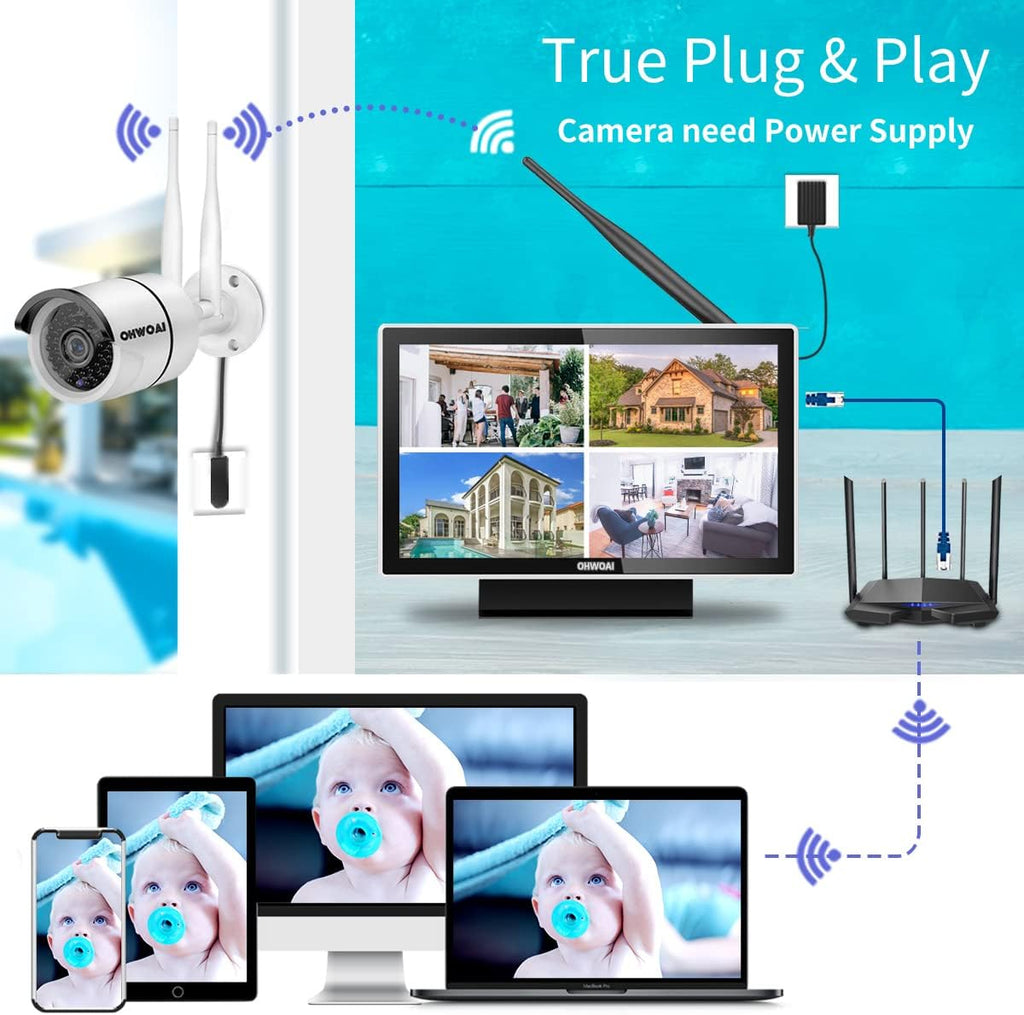 Wireless Security Camera System with 10 HD Screen, 4Pcs WiFi IP Cameras Q904636