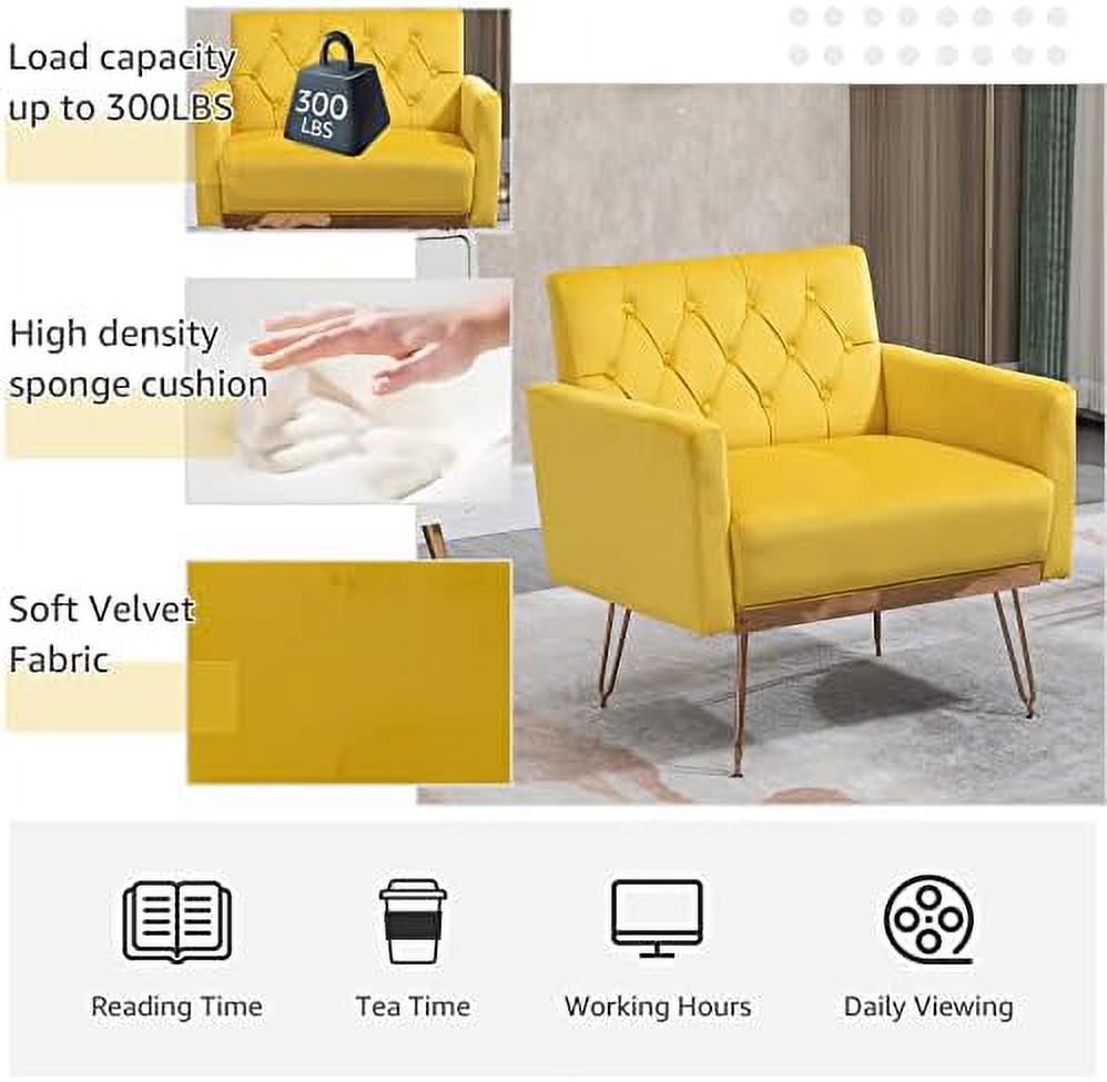 Mustard Velvet Accent Chair with Metal Legs P9946