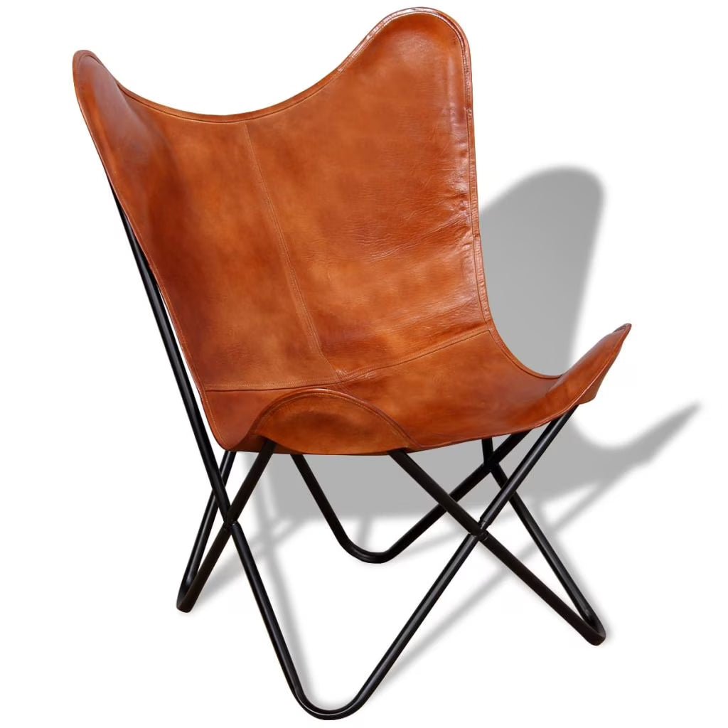 Butterfly Chair Real Leather Upholstered Chair with Powder-Coated Iron Frame 29.1 x 26 x 35.4 Inches L932035