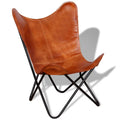 Butterfly Chair Real Leather Upholstered Chair with Powder-Coated Iron Frame 29.1 x 26 x 35.4 Inches L932035
