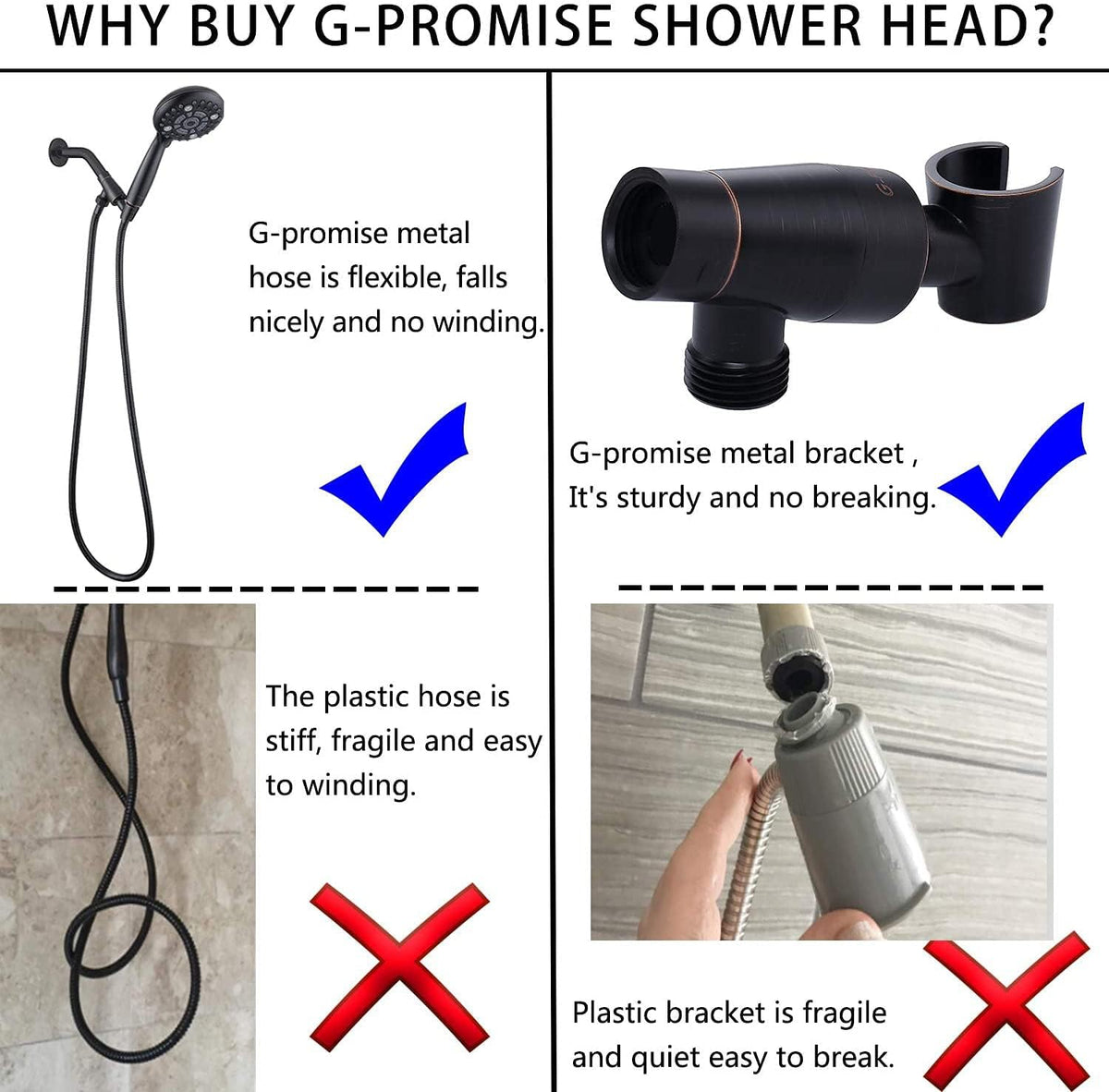 Oil Rubbed Bronze Handheld Shower Head with Extra Long Flexible Hose and Metal Adjustable Bracket, Pack of 2 W128049