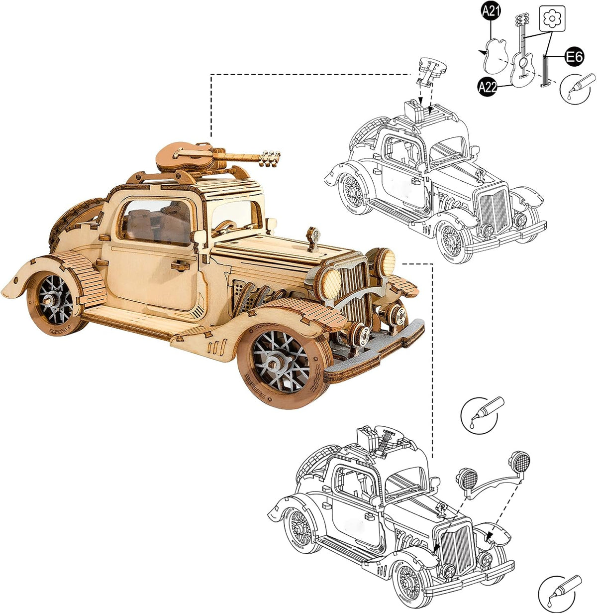 Vintage Car 3D Wooden Puzzle Model Kit U99262