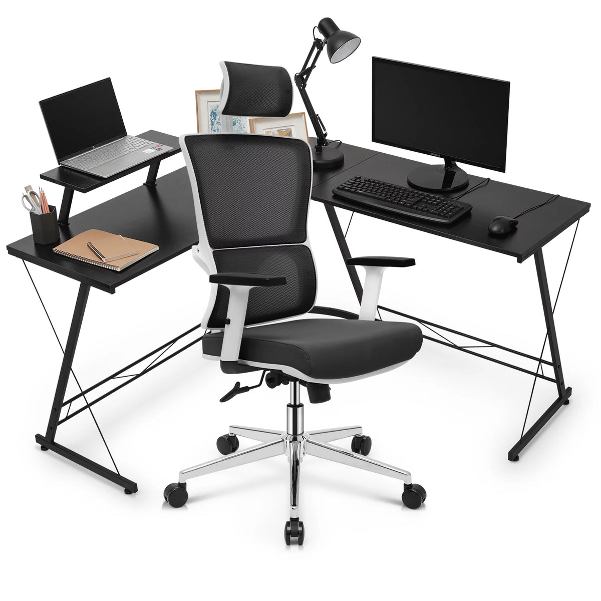 Black Ergonomic Computer Desk and Chair Set S543