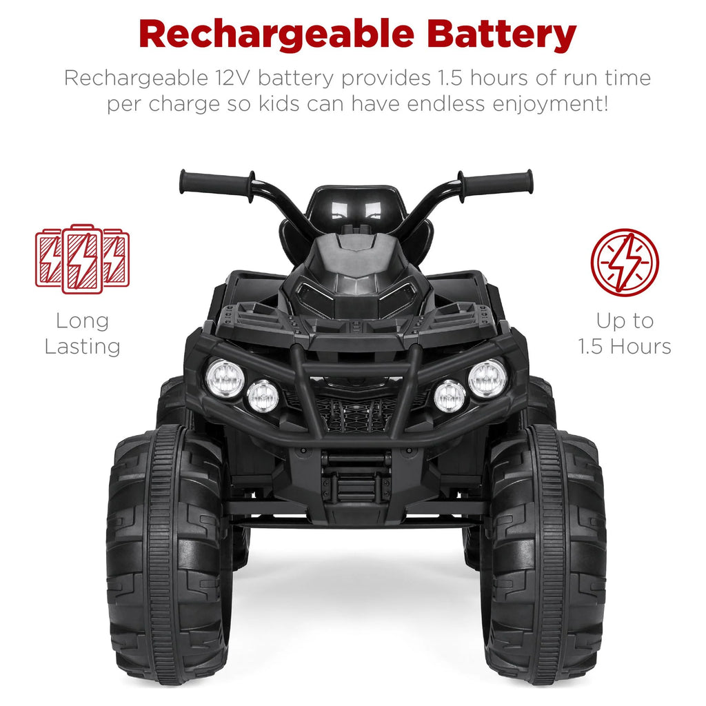 12V Kids Ride-On ATV Quad with Bluetooth, LED Lights - Black K393581