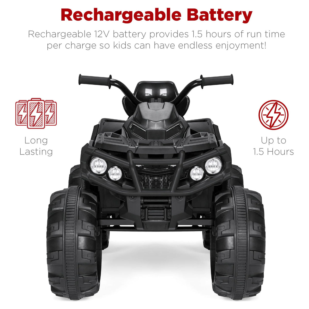 12V Kids Ride-On ATV Quad with Bluetooth, LED Lights - Black K393581