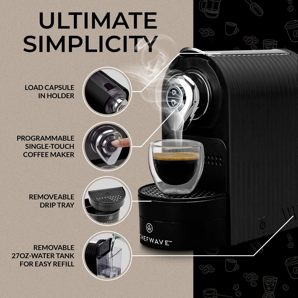 Black Espresso Machine with Cups and Milk Frother J534