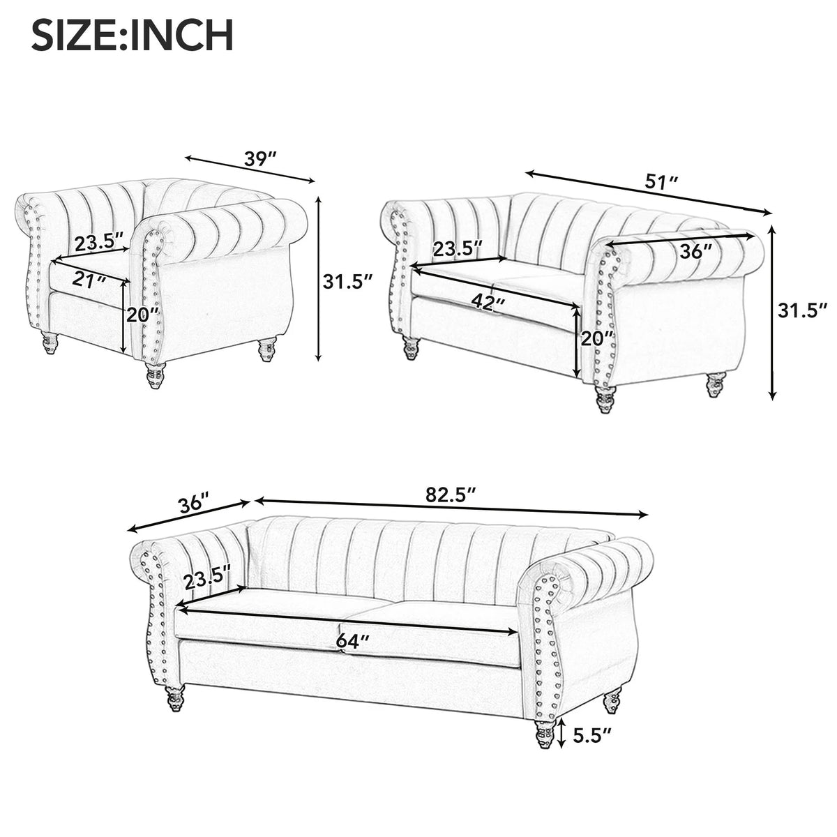 Blue Buttoned Tufted Sofa with Solid Wood Legs R70991