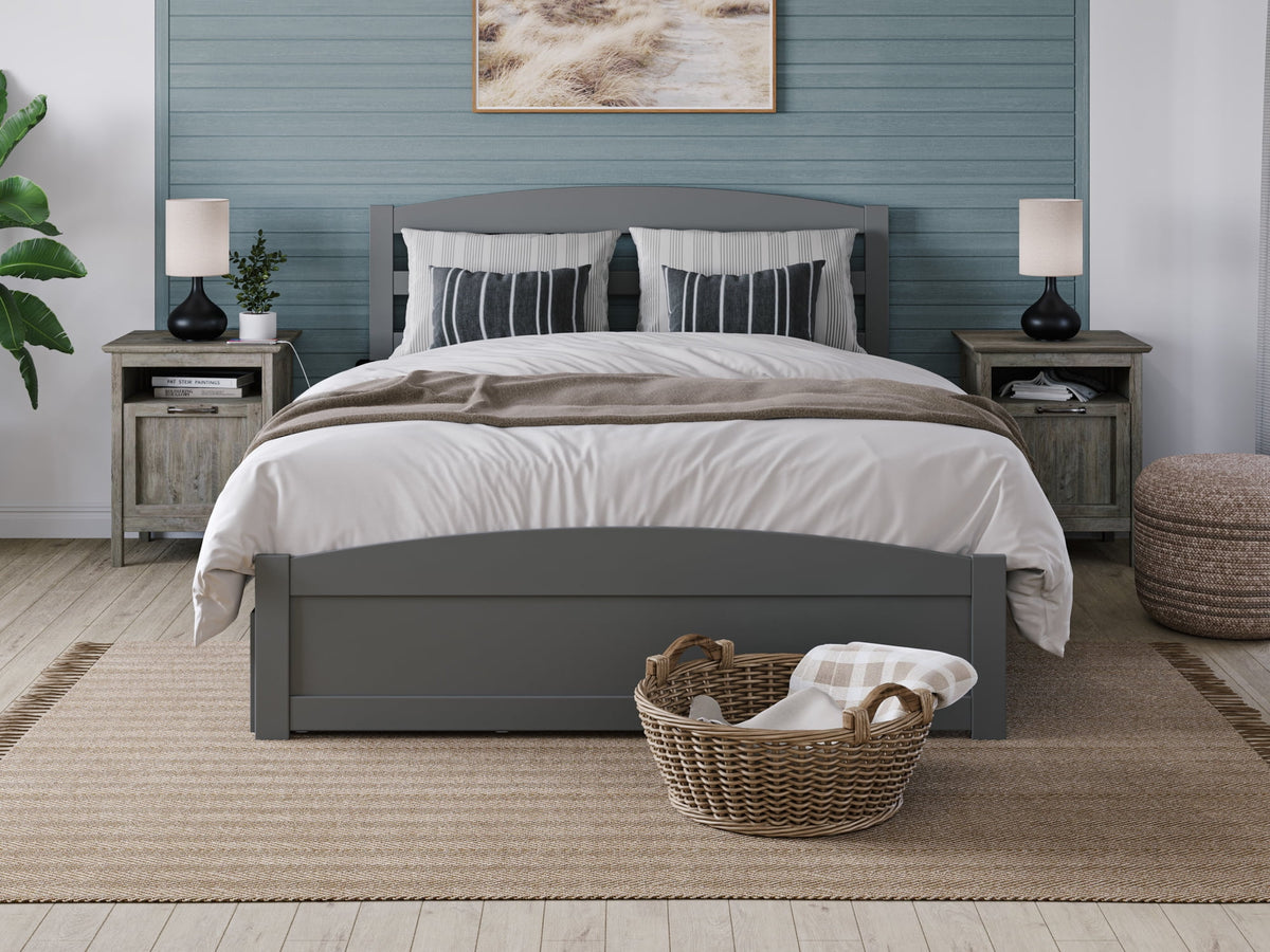 Grey Full Wood Platform Bed with Twin Trundle I25220