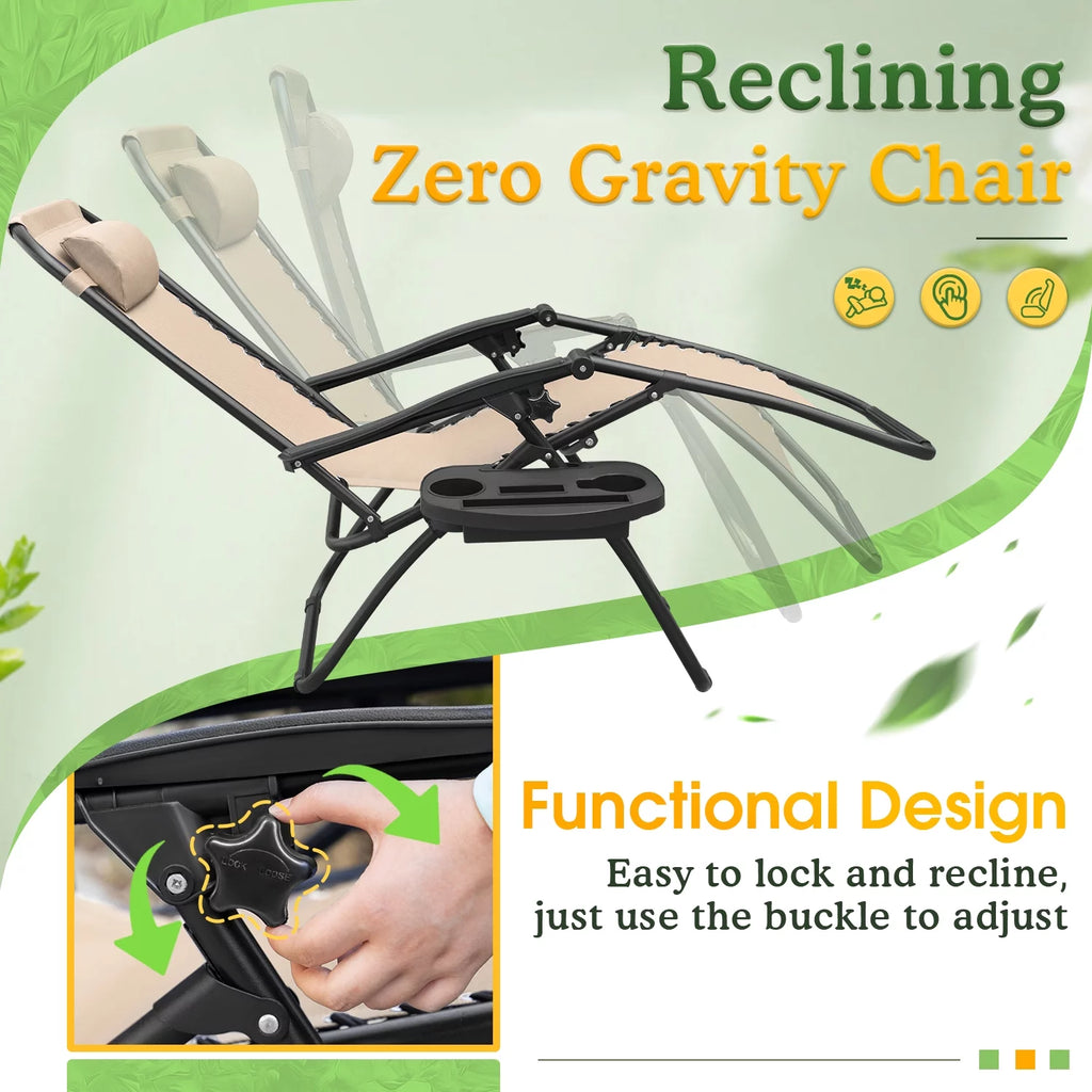 Beige Zero Gravity Foldable Lounge Chair Pack of 2 J296015