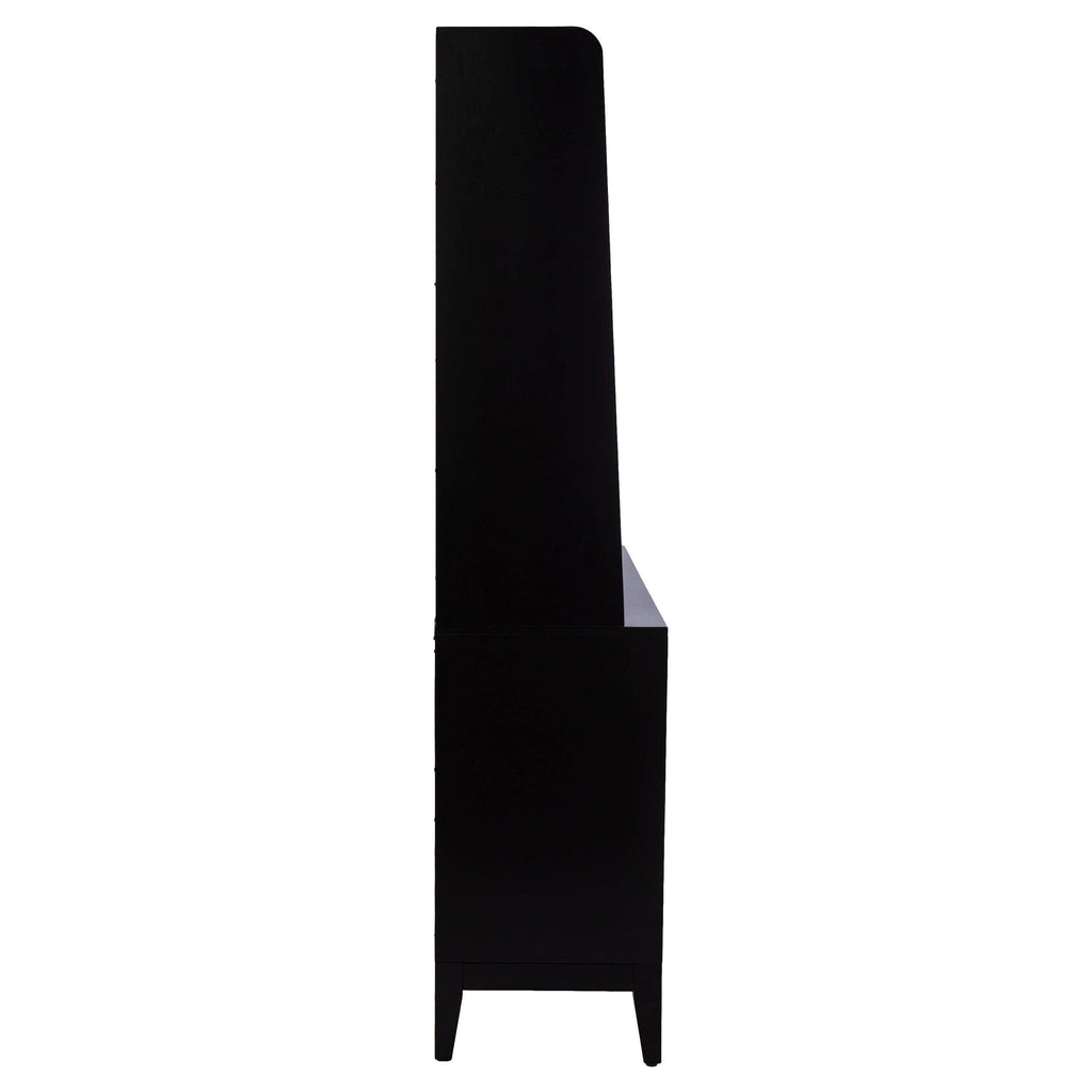 Black Wood Rattan Storage Buffet Cabinet T53771